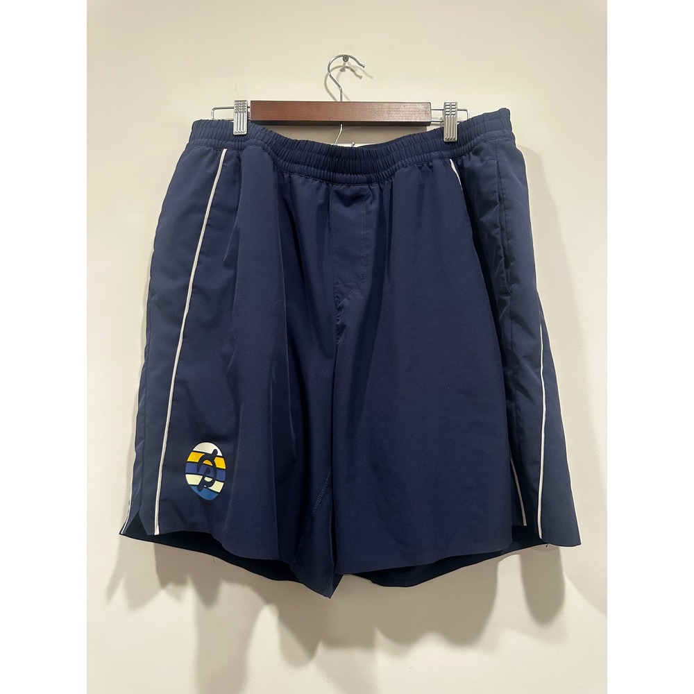Peloton Mens Navy Blue Lined Athletic Training Shorts XXL Zipper Pocket Piping